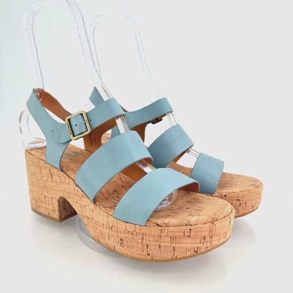 Kork-Ease Womens Tish Sandals Platform Block Heel Blue Leather Slingback 10 M - Picture 1 of 15